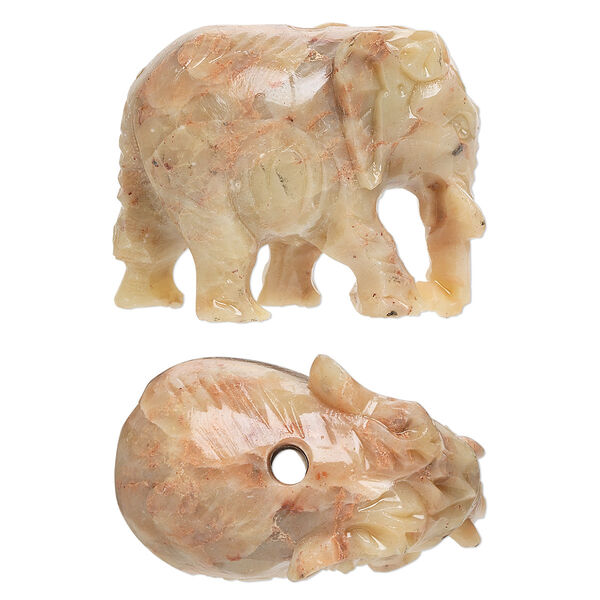 Soapstone 1pkg2, vertically-drilled hand-carved elephant bead 30x24mm-32x26mm image number 0