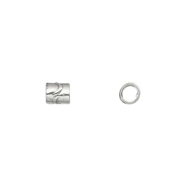 Bead, JBB Findings, sterling silver, 6x4.5mm tube with wave design. Sold per pkg of 6. image number 0