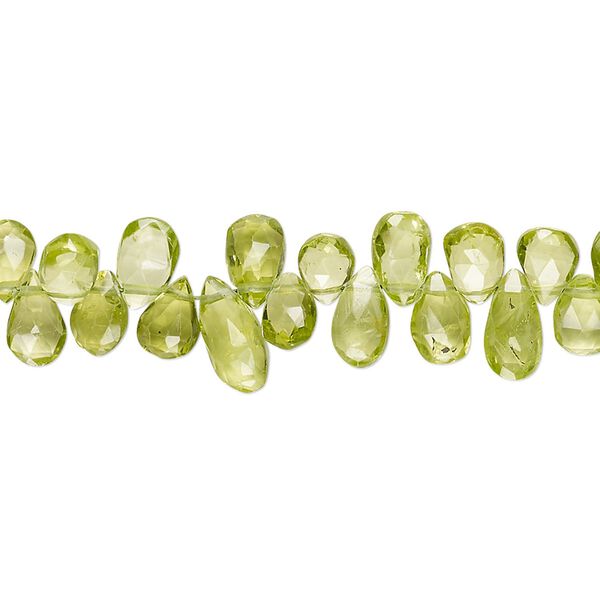 Peridot 1pkg1, hand-cut top-drilled faceted puffed teardrop bead natural 8 inch 6x4mm-9x5mm image number 0