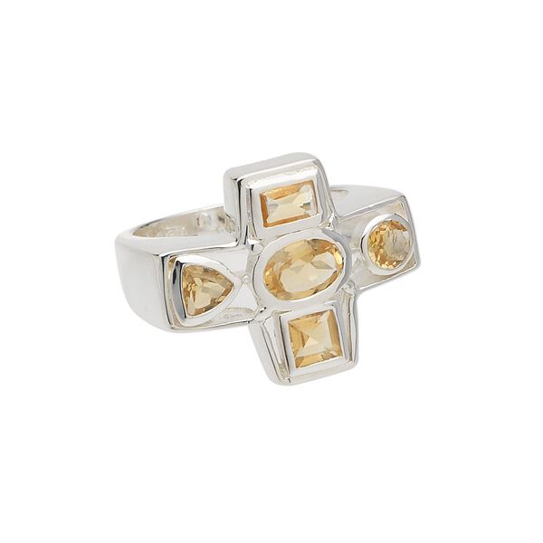 Ring, sterling silver and faceted citrine (heated), 22x18mm cross, size 7. Sold individually. image number 0