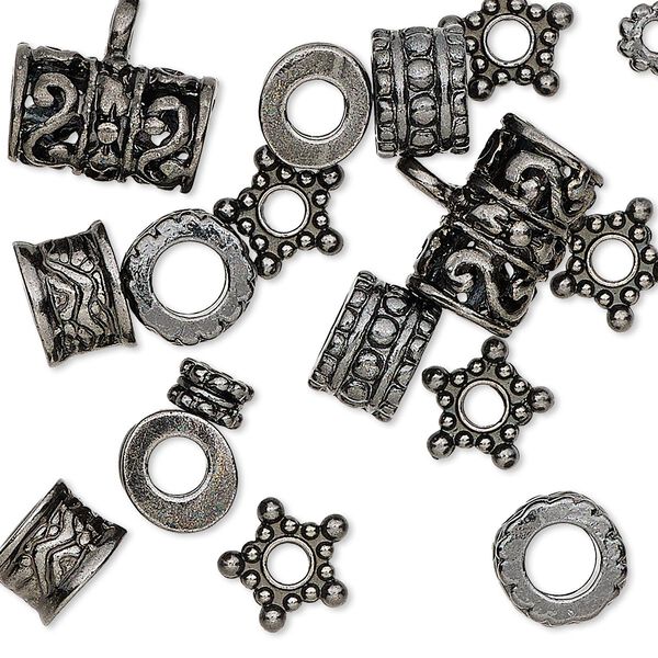 Bead, gunmetal-finished "pewter" (zinc-based alloy), 5x3mm-13x9mm assorted shape. Sold per pkg of 20. image number 0