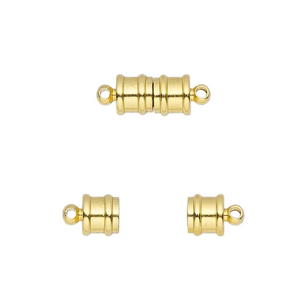 Clasp, magnetic, gold-finished brass, 10.5x6mm ribbed barrel. Sold individually. image number 0