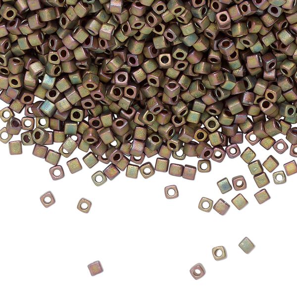 Seed bead, Miyuki, glass, pkg/250g, 1.8mm square, opaque iris matte khaki, (SB-2035). image number 0