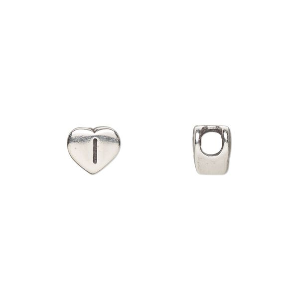 Bead, sterling silver, 7.5x7mm heart with alphabet letter "I." Sold individually. image number 0