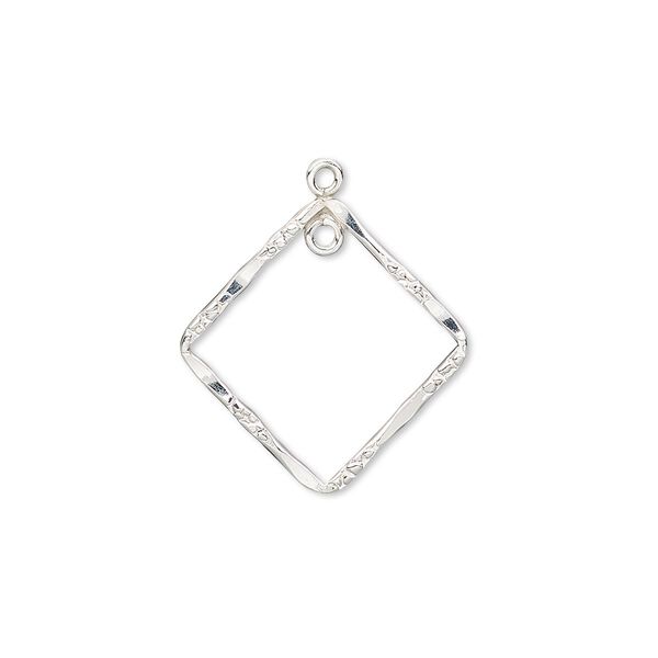Drop, sterling silver-filled, 20x20mm double-sided hammered and textured open diamond with loop. Sold individually. image number 0