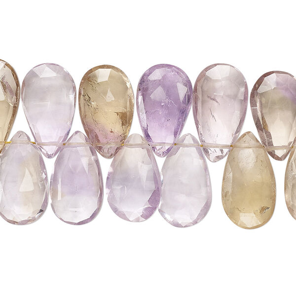 Ametrine / amethyst / citrine 1pkg1, hand-cut top-drilled faceted puffed teardrop bead 4 inch 14x9mm-16x11mm image number 0
