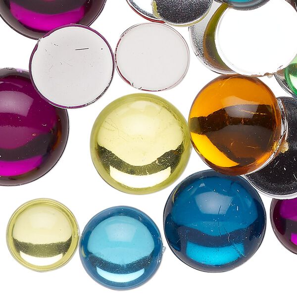Cabochon mix 1pkg1, acrylic, mixed colors, 11-15mm, not calibrated round. 4-ounce pkg, approximately 210 cabochons. image number 0