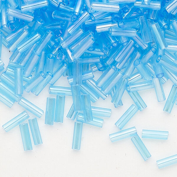 Bead, Preciosa Ornela Czech glass, bugle bead, pkg/50g, 1/4 inch, rainbow translucent sky blue, (61010). image number 0