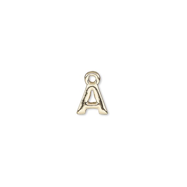 Charm, gold-finished "pewter" (zinc-based alloy), 7.5x7.5mm alphabet letter A. Sold per pkg of 2. image number 0