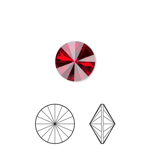 Chaton 4pk light Siam foil back, Crystal Passions® 12mm rivoli 1122 image number 0