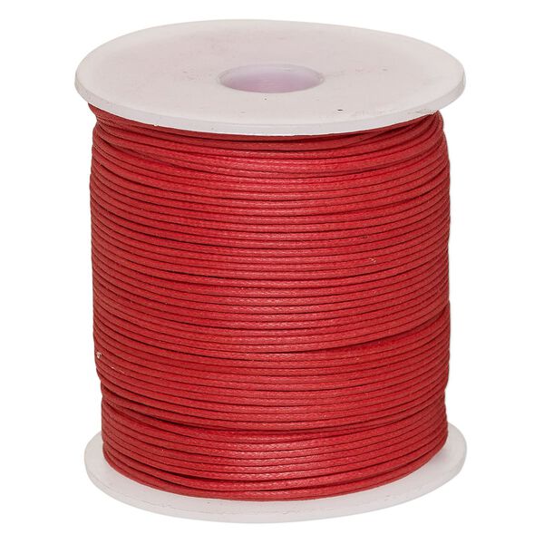 Cord, waxed cotton, red, 1mm, 20-pound test. Sold per 100-meter spool. image number 0
