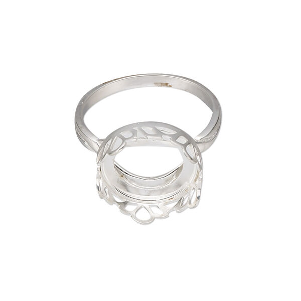 Ring, sterling silver, 15.5mm round with petal edge and 14mm round cabochon bezel setting, size 9. Sold individually. image number 0