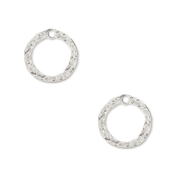 Sterling silver drop, hammered circle, approx. 14mm. Pkg of 2. image number 0