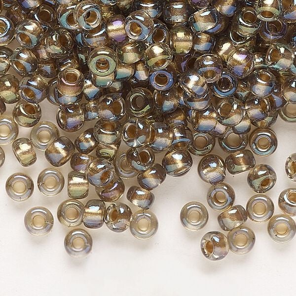 Seed bead, Miyuki, glass, pkg/25g, #6 rocaille, translucent moth-lined luster crystal clear (RR-3540). image number 0