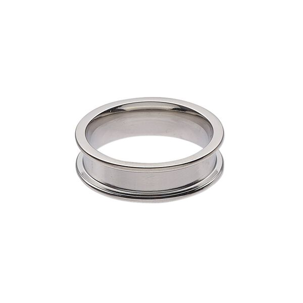 Ring, stainless steel, 6mm wide band with 3.9mm wide channel, size 7. Sold individually. image number 0