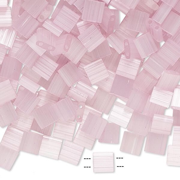 Seed bead, TILA®, glass, pkg/10g, 5mm full tila square, translucent silk luster light pink, (TL-2551). image number 0