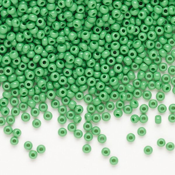 Seed bead, Preciosa Ornela, Czech glass, pkg/50g, opaque green, #10 rocaille. image number 0