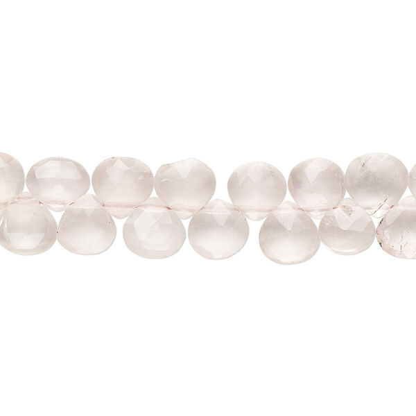 Bead, rose quartz (natural), light, 6-7mm hand-cut top-drilled faceted puffed teardrop with 0.4-1.4mm hole, B grade, Mohs hardness 7. Sold per 8-inch strand. image number 0