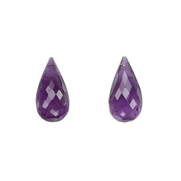 Amethyst 1pkg2, hand-cut top-drilled faceted briolette bead natural 16x8mm image number 0