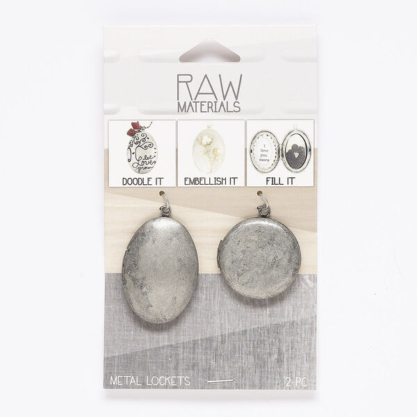 Focal and drop mix, antique nickel-finished "pewter" (zinc-based alloy), 25mm round with 20mm round setting and 35x25mm oval with 27x17mm oval setting. Sold per pkg of 2. image number 0