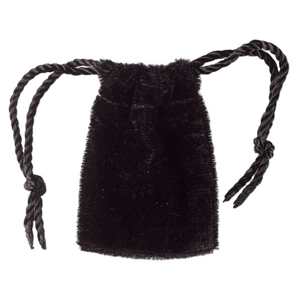 Pouch, velvet, black, 1-3/4 x2 inches with drawstring. Sold per pkg of 12. image number 0