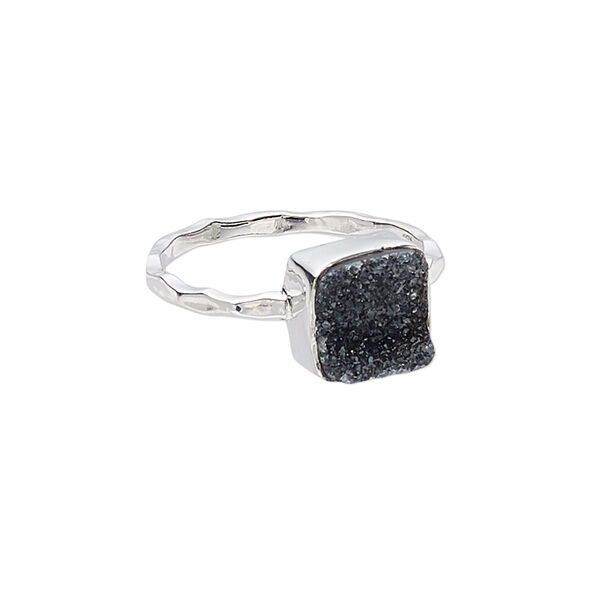 Ring, druzy (dyed) and sterling silver, black, 10mm wide with square, size 9. Sold individually. image number 0
