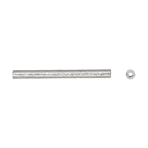 Bead, silver-plated copper, 30x2.5mm textured round tube. Sold per pkg of 4. image number 0