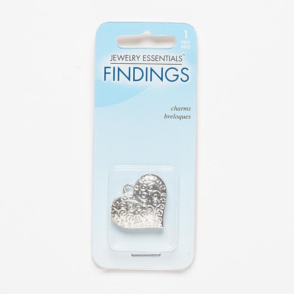 Charm, silver-finished "pewter" (zinc-based alloy), 28x24mm double-sided heart with etched swirl design. Sold individually. image number 0