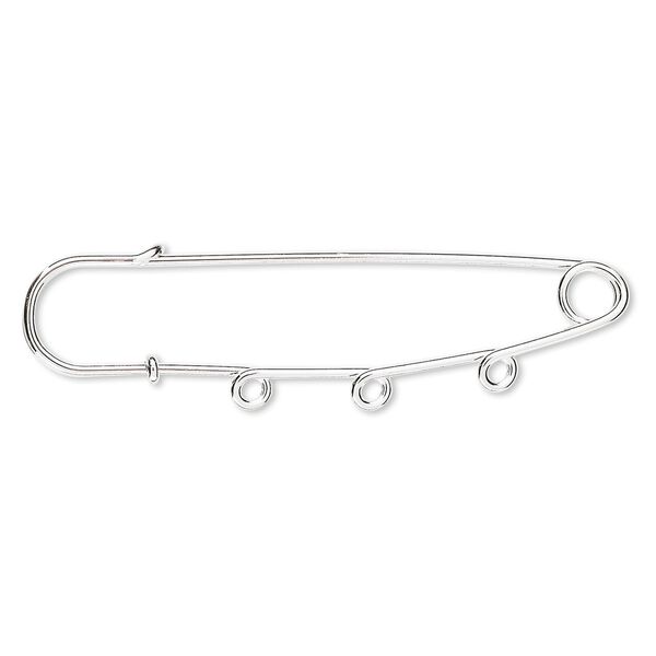 Kilt pin, silver-plated steel, 3 inches with 3 loops. Sold per pkg of 10. image number 0