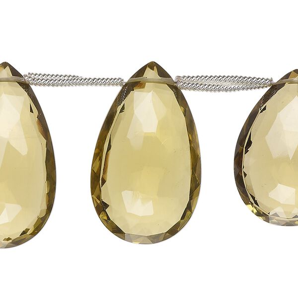 Golden quartz 1pkg7, hand-cut top-drilled faceted puffed teardrop bead 23x16mm-34x20mm image number 0