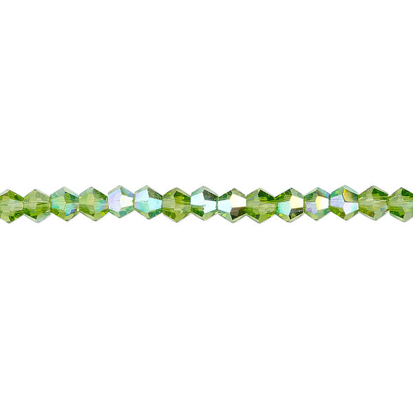 Bead 1pk transparent green AB, Celestial Crystal® 4mm bicone 15.5-16 inch image number 0