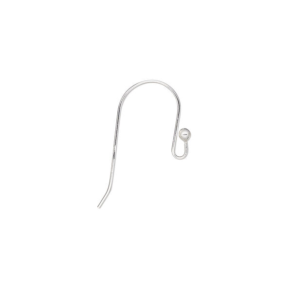 Ear wire, sterling silver, 12mm fishhook with 2mm ball and open loop, 24 gauge. Sold per pkg of 2 pairs. image number 0