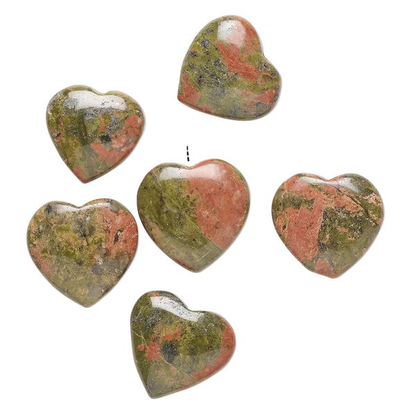 Unakite 1pkg6, half-drilled puffed heart drop natural 14-16mm image number 0