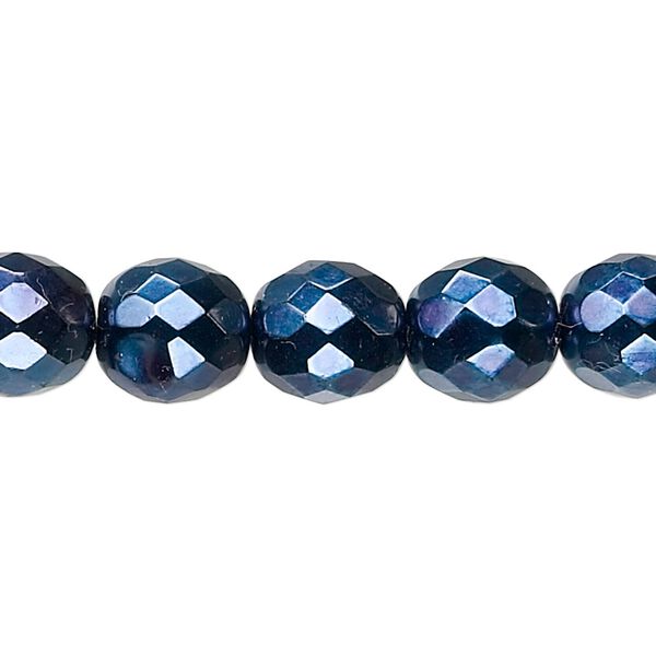 Bead, Czech fire-polished glass, opaque dark blue carmen, 10mm faceted round. Sold per 15-1/2" to 16" strand. image number 0