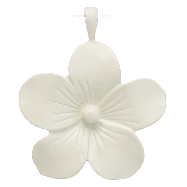 Pendant, enameled "pewter" (zinc-based alloy), ivory, 46x44mm flower. Sold individually. image number 0