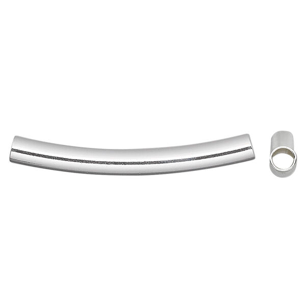 Bead, sterling silver, 35x4mm smooth curved round tube. Sold per pkg of 2. image number 0