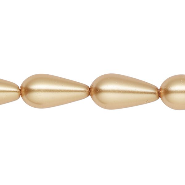 Bead, glass pearl, gold, 15x8mm teardrop. Sold per 15-1/2 to 16-inch strand, approximately 25 beads. image number 0