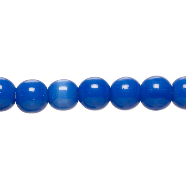 Bead, cat's eye glass (fiber optic glass), dark cobalt blue, 7-9mm round. Sold per 14-inch strand, approximately 55 beads. image number 0