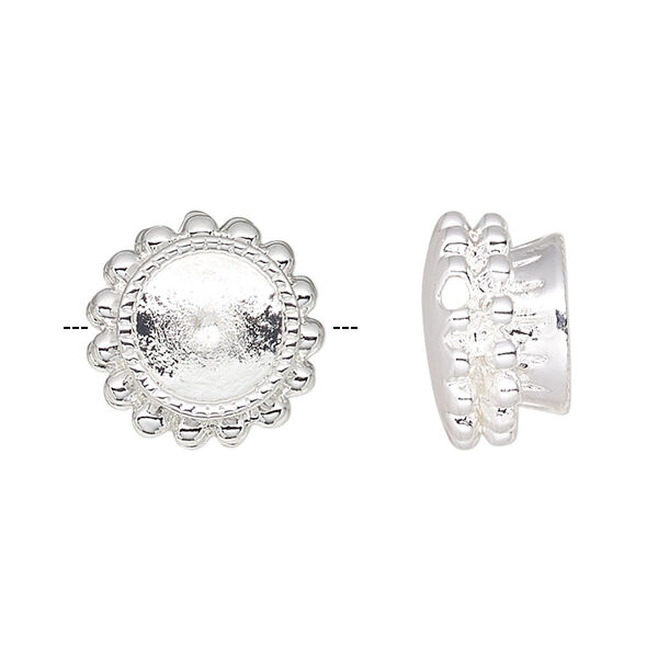 Bead, Almost Instant Jewelry®, silver-plated "pewter" (zinc-based alloy), 12mm beaded round with SS34 round setting. Sold individually. image number 0