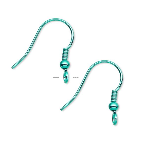Ear wire fishhook 1pkg10, 19mm / 3mm ball / 4mm coil / open loop, 21 gauge brass / electro-coated green 5 pair image number 0