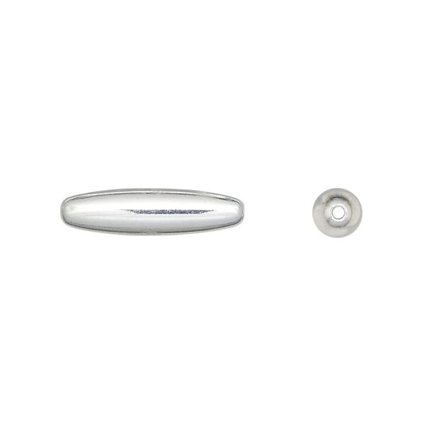 Bead, silver-plated brass, 19x5mm smooth oval. Sold per pkg of 10. image number 0