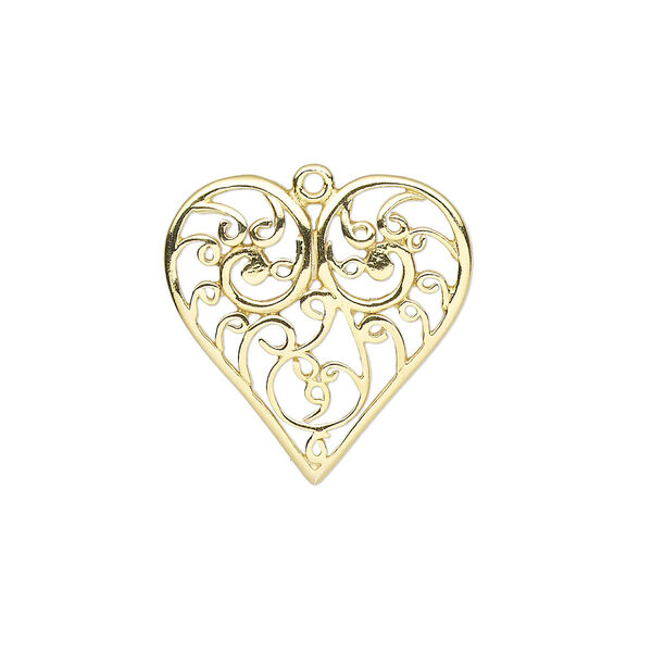 Charm, gold-finished sterling silver, 21x20.5mm single-sided slightly domed heart with cutout design. Sold individually. image number 0