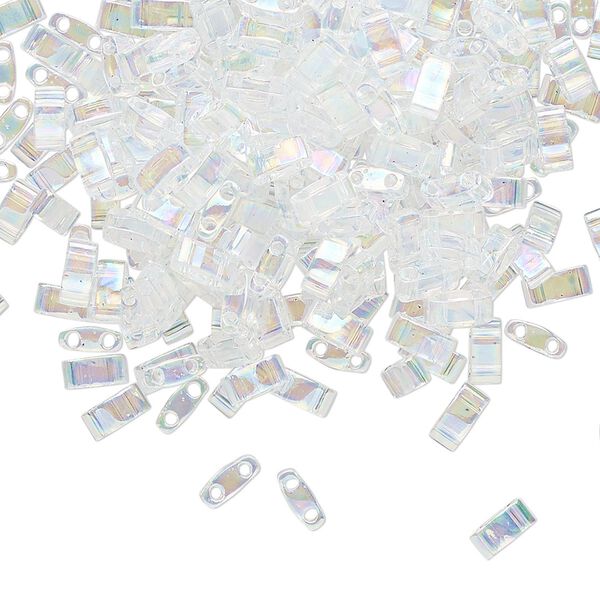 Seed bead, TILA®, glass, pkg/10g, 5x2.3mm half tila rectangle, translucent rainbow crystal clear, (HTL-250). image number 0