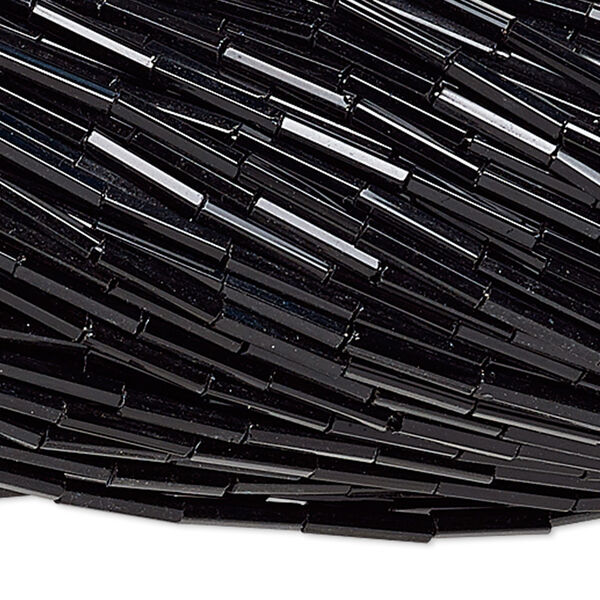 Bugle bead, vintage Czech glass, opaque black, 9x2mm-10x2mm hexagon. Sold per 1/2 kilogram pkg. image number 0