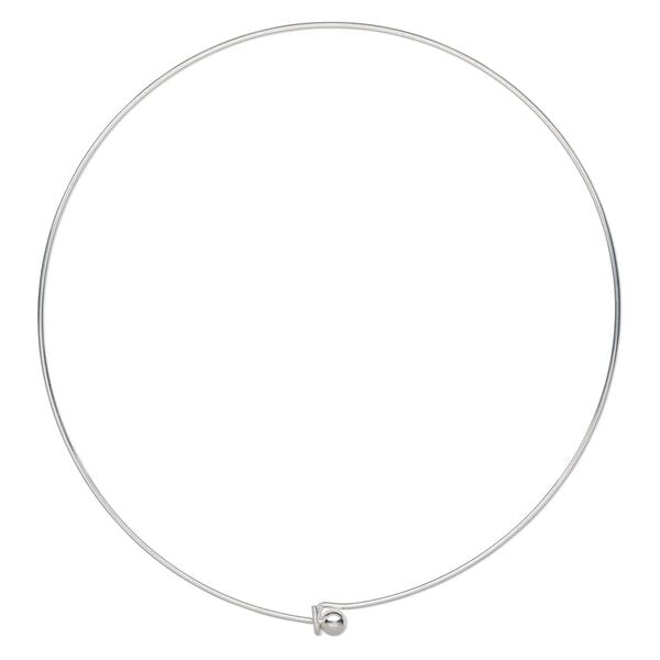 Neckwire, silver-finished brass, 1mm rigid round, 16 inches with 6mm threaded twist-off ball. Sold individually. image number 0
