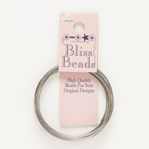 Memory wire, silver-finished steel, 1-3/4" bracelet, 0.6-0.75mm thick. Sold per 20-loop pkg. image number 0