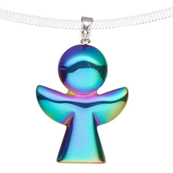 Hemalyke™ / brass 1pkg1, electroplated silver-finished 1-sided angel pendant 30x24mm image number 0