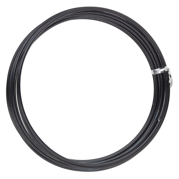 Wire, anodized aluminum, black, 2.5mm round, 10 gauge. Sold per pkg of 18 feet. image number 0