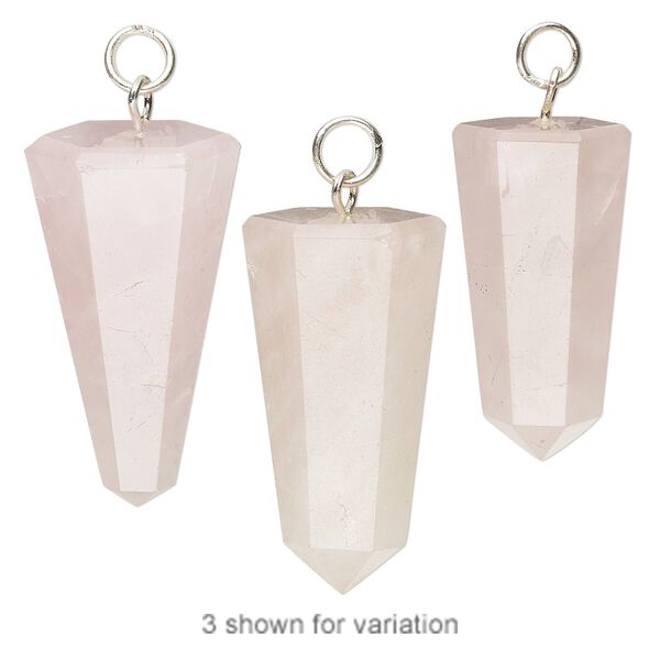 Rose quartz / "pewter" (zinc-based alloy) 1pkg1, silver-plated hand-cut faceted hexagon point focal natural 30x15mm-35x19mm image number 0