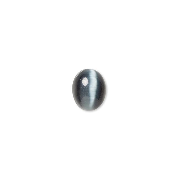 Cabochon, cat's eye glass (fiber optic glass), black, 10x8mm calibrated oval, quality grade. Sold per pkg of 10. image number 0